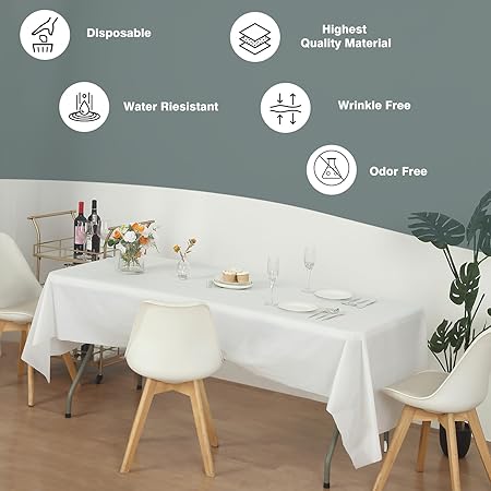 Evershine (4-Pack Heavy Duty Plastic Table Covers Tablecloth (Reusable) (Rectangle 54" x 108", White)