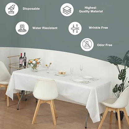 Evershine (4-Pack Heavy Duty Plastic Table Covers Tablecloth (Reusable) (Rectangle 54" x 108", White)