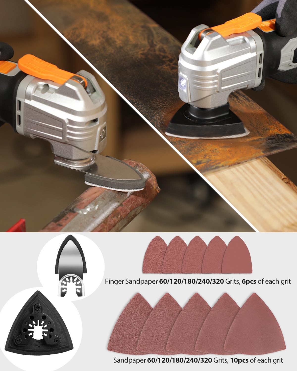 112Pcs Oscillating Saw Blades Quick Release Oscillating Multitool Blades with Sandpapers Universal Oscillating Tool Accessories for Cutting Metal/Wood/Plastic, Compatible with Most Brands