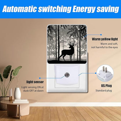 Forest Deer Night Light, Birch Tree Nightlight Plug into Wall,LED LampSuitable for Bedrooms,Kitchens,Toilets,Etc.Auto Sensor Dusk to Dawn,Energy-Saving