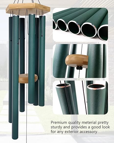 Wind Chimes Outdoor Deep Tone, Wind Chimes for Outside, Memorial Wind Chimes with Hook as Gifts for Mother's DayHousewarmingChristmas, Patio, Garden, Yard, Home Decor. Green