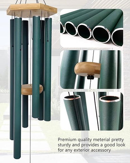 Wind Chimes Outdoor Deep Tone, Wind Chimes for Outside, Memorial Wind Chimes with Hook as Gifts for Mother's DayHousewarmingChristmas, Patio, Garden, Yard, Home Decor. Green