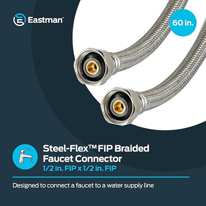 Eastman 60 inch Steel-Flex Faucet Connector, 12 Inch FIP x 12 Inch FIP, Braided Stainless Steel Faucet Supply Line, 48022