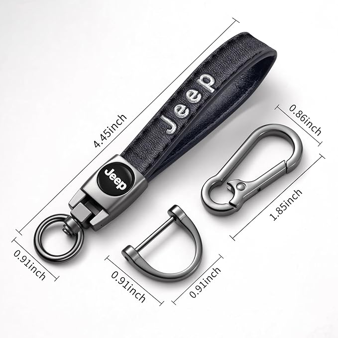 Genuine Leather car Keychain Suit for Jeep Wrangler Compass Cherokee Renegade Patriot Grand Commander Men's and Women's Key chains Keyring Lanyard Accessories Family Present Black
