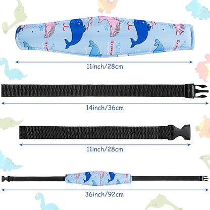 HESTYA 2 Pieces Baby Carseat Head Support Band Strap Headrest Stroller Seat Sleeping Headrest Neck Relief Head Strap Headband for Kids Children Toddler Infant(Dinosaur and Dolphin)