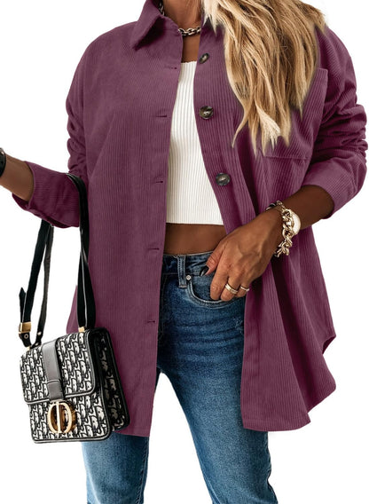 ZOLUCKY Womens Shackets Jacket Plus Size Long Sleeve Button Down Shirts Blouses Tops