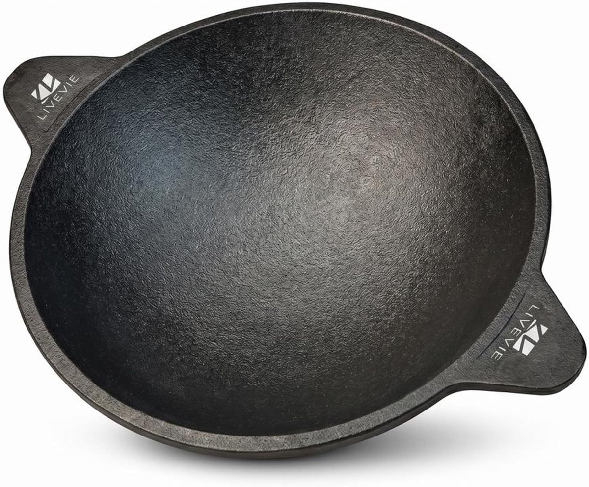 LIVEVIE Cast Iron Appam Pan, 8.5 inch Pre-Seasoned, Rough Surface, Works on Gas, Oven, BBQ & Campfire, Non-Toxic Heavy Duty Pan for Appam, Pancakes, Crumpets, Eggs & More
