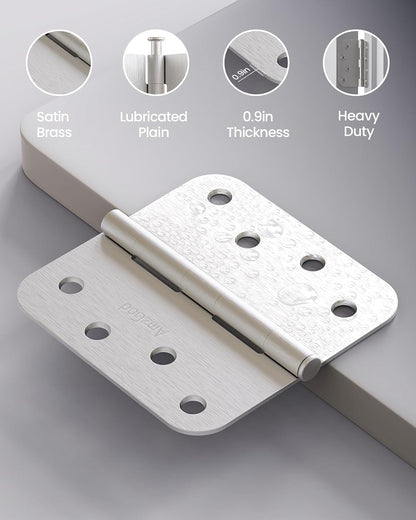 4" X 4" Nickel Door Hinges – 6 Pack Brushed Nickel Door Hinges with 5/8" Radius, Rounded Interior Heavy Duty 4 Inch Exterior & Front Door Hinge for Residential Use (Minor cosmetic scratches. Screws not included)