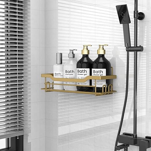 Shower Caddy Shelves Organizer Rack, Single Pack Shower Caddy, Shower Shelves for Inside Shower, No Drilling Wall Mounted Self Adhesive Shower Shelves, Matte Gold
