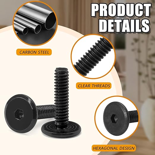 Biaungdo 30 Pcs Flat Head Allen Bolts, 14-20 x 1 Inch Black Socket Cap Screws Joint Connecting Bolts Countersunk Screws Bolts for Furniture, Fully Threaded