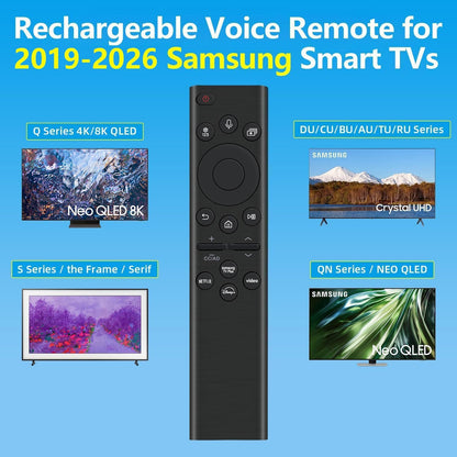 Rechargeable TV Remote for Samsung Smart TVs, Replacement for All 2019-2025 Samsung TV Remote Control with Voice Control. USB-C Fast Charging. Solar Charging
