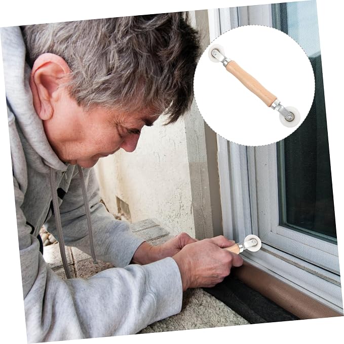 WOONEKY Door and Window Screen Pressing Tools Screen Roller Tool Easy to Use Comfortable Wooden Handle