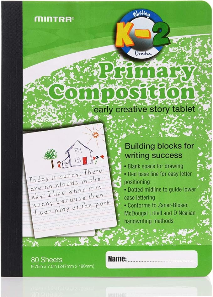 Mintra Office Primary Composition Books (4 Pack, Primary Ruled - Assorted)