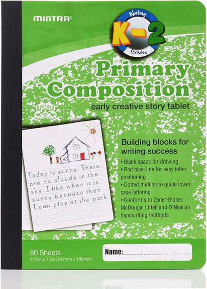 Mintra Office Primary Composition Books (4 Pack, Primary Ruled - Assorted)