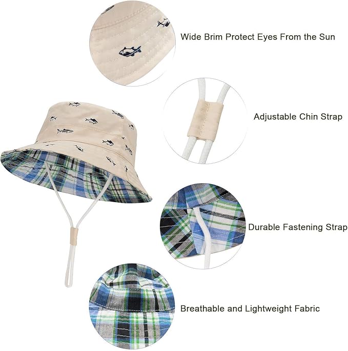 Baby Sun Hat UPF 50+ Sun Protective Toddler Bucket Hat Summer Kids Beach Hats Wide Brim Outdoor Play Hat for Boys Girls