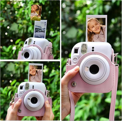 Sunmns Mini 12 Instant Camera Case, PU Leather Protective Compact Case Compatible with Instax Mini 12 Instant Camera (Pink)