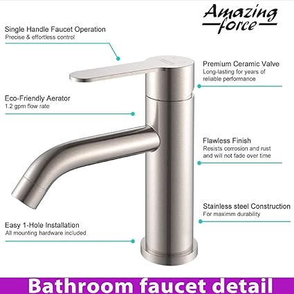 Bathroom Sink Faucet, Single Handle Bathroom Faucets for Sink 1 Hole, Stainless Steel Bath Faucet, Modern Vanity Laundry Utility Faucet, Brushed Nickel Bathroom Faucets llaves para lavamanos de bano