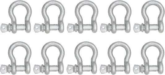 MarineNow 3/8" US Type Drop Forged Galvanized Bow Shackle with Over Size Screw Pin for Anchor, Towing, Off Road Recovery (3/8" with 7/16" Pin 1 T WLL) Hot Dipped Galvanized