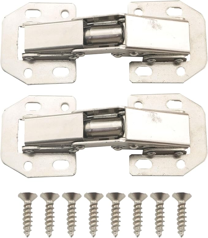 2PCS Medium Frameless Cabinet Door Concealed Hinge Silver Cold Rolled Steel 90 Degree Hinge Surface Mount Hinge for Cabinet and Bookcase