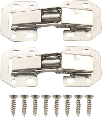 2PCS Medium Frameless Cabinet Door Concealed Hinge Silver Cold Rolled Steel 90 Degree Hinge Surface Mount Hinge for Cabinet and Bookcase