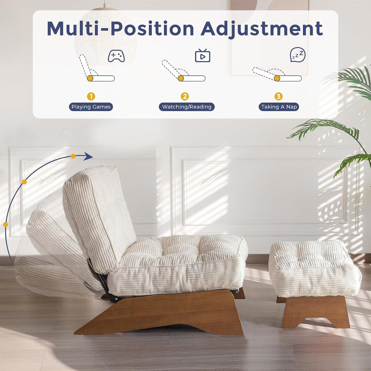 MAXYOYO Accent Chair (ottoman not included), Lounge Chair with Adjustable Backrest Tufted Living Room Chair Upholstered Lounge Chair, Modern Chair for Reading Room, White