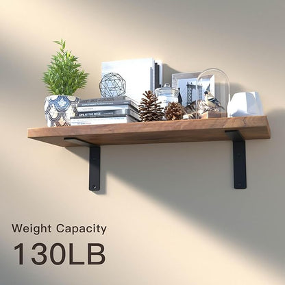 4 Pack 8 Inch Floating L Shelf Brackets for DIY,15 Inch Thick Heavy Duty Metal Shelf Bracket for Wall,Premium Black Powder Coated Steel