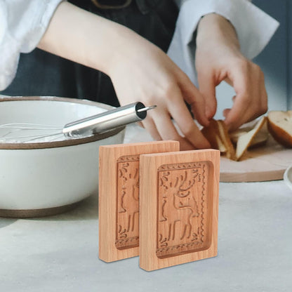 MAGICLULU Wooden Cookie Cutter and Press Mold with Deer Pattern, Beech Wood Biscuit Stamp for Home Baking, Carved Cookie Mold for Christmas and Holiday Pastry Decorating
