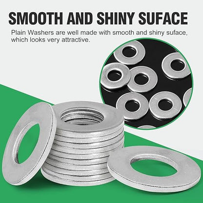14" Stainless Steel Flat Washers - 58" Outside Diameter, 304(18-8) Stainless Steel Washers Metal Washer for Screws Bolts, Pack of 50