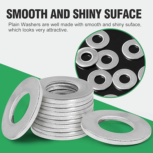 14" Stainless Steel Flat Washers - 58" Outside Diameter, 304(18-8) Stainless Steel Washers Metal Washer for Screws Bolts, Pack of 50