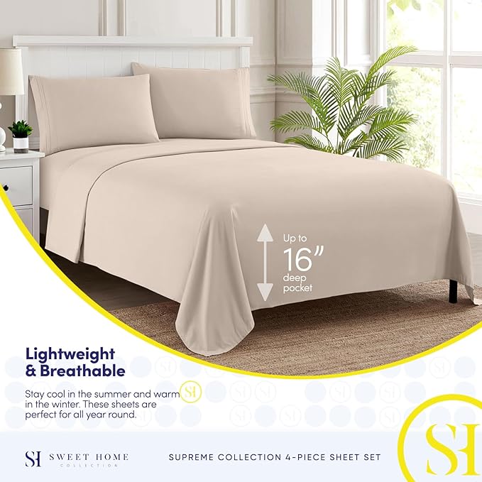 1800 Thread Count Sheet Set Ai Soft Egyptian Quality Brushed Microfiber Sheets Ai Luxury Bedding Set with Flat Sheet, Fitted Sheet, 2 Pillow Cases, Queen