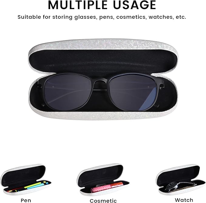 molshine 2 Pieces Glitter Hard Shell Eyeglass,Portable Dazzling Smooth Glasses Case for Men Women Girl Travel Study Work