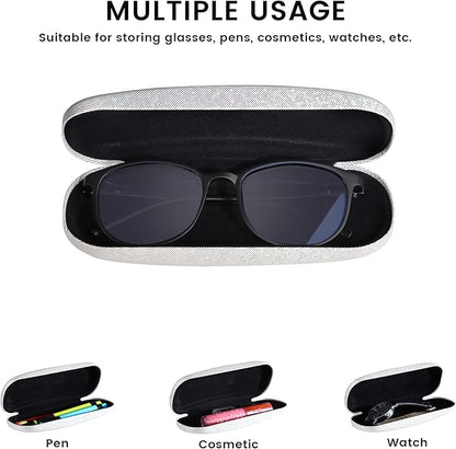 molshine 2 Pieces Glitter Hard Shell Eyeglass,Portable Dazzling Smooth Glasses Case for Men Women Girl Travel Study Work