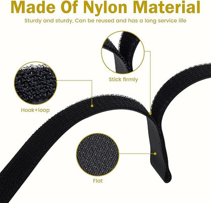 Hook and Loop Straps, Adjustable Nylon Fastening Cable Straps, Freely Cuttable Securing Cord Ties with 50Pcs Metal Buckles, Strong Load Bearing Heavy Duty Adhesive Tape Firm Bonding for DIY