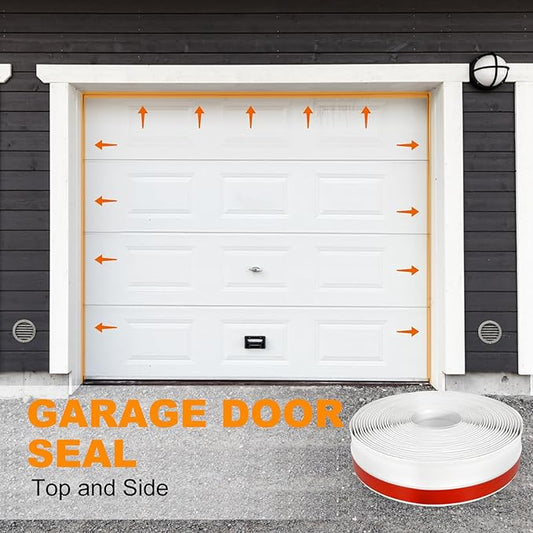 Garage Door Seal Top and Sides Seal Strip, Universal Rubber Weather Stripping Replacement, Weatherproofing Garage Door Seals with Adhesive Backed,Nails and Lids (White, 36FT)