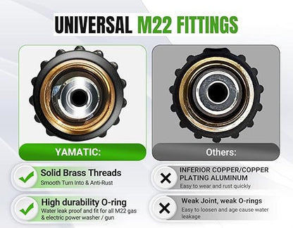YAMATIC Super Flexible Pressure Washer Hose 50FT for Power Washer Replacement, Kink Resistant Extension With Leak-Free M22 Female & 3/8" Quick Connect Adapters, 1/4" 3200 PSI, Green