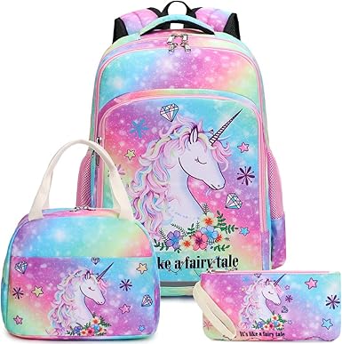 BTOOP Girls Backpack Kids Boys Elementary Bookbag Girly School Bag with Insulated Lunch Tote and Pencil Pouch