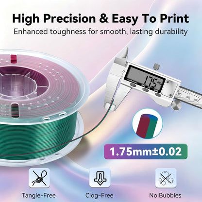 PLA Filament, Multicolor Silk PLA Filament, Tri Color 3D Printer Filament, 1.75 mm, Dimensional Accuracy +/- 0.03 mm, 1kg Spool(2.2lbs), Red Blue Green