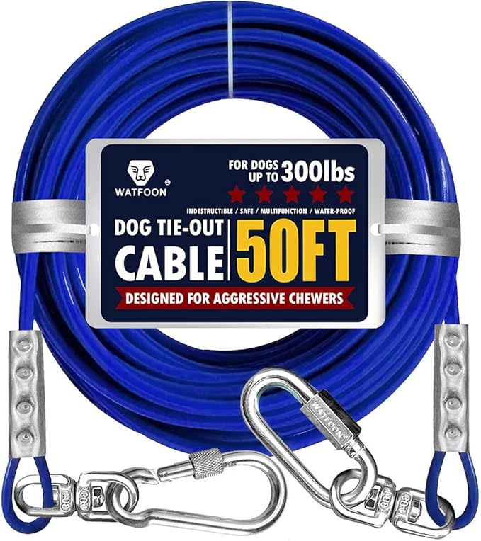 Tie Out Cable for Dogs Up to 300lbs,100ft Extra Strong 1000lbs Break Strength Tie-Out Tether Trolley Training Lead,Dog Run Cable for Yard Garden Park Camping Outside (300lbs 50ft, Blue)