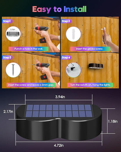 Pack of 8 upgraded solar lights for outdoor fence with point lenses, warm white, cool white and RGB 8 fixed colors, bright waterproof color lights for fence, wall, step,