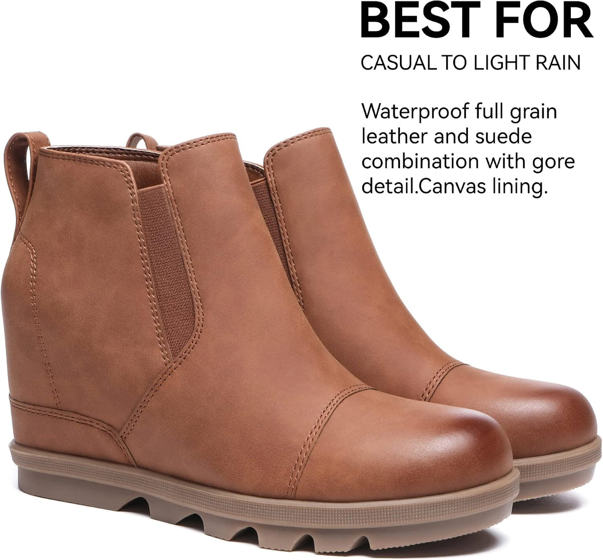 8.5, Athlefit Women's Wedge Ankle Boots Comfortable Slip On Wedge Booties.