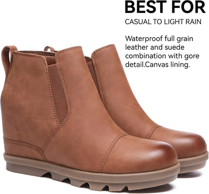 8.5, Athlefit Women's Wedge Ankle Boots Comfortable Slip On Wedge Booties.