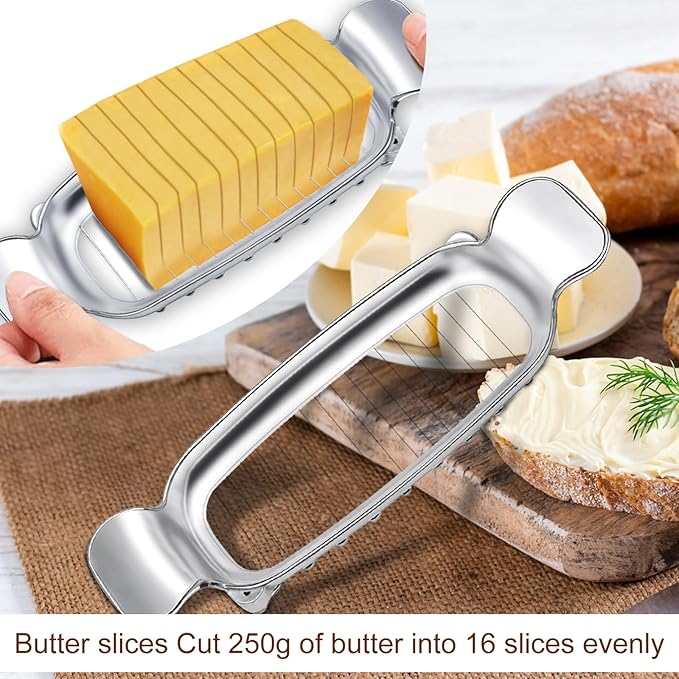 Stainless Steel Cheese Cutter and Butter Slicer - Multifunctional Kitchen Food Tool for Block Cheeses and Butter