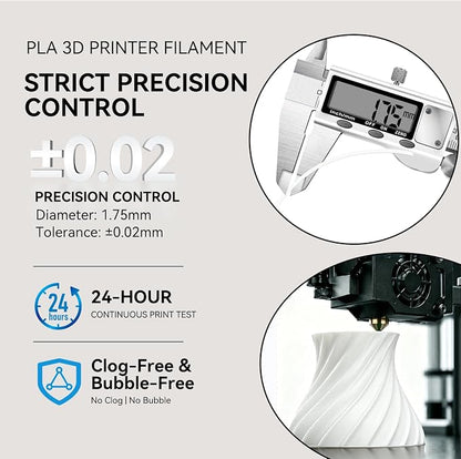 Kingroon PLA 3D Printer Filament, Dimensional Accuracy +/- 0.02 mm, 1 kg Spool(2.2lbs), 1.75 mm,White