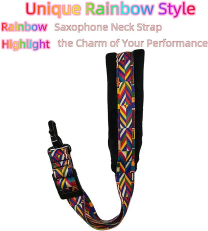 Saxophone Neck Strap Soft Padded Rainbow Braided Pattern for Alto Baritone Soprano Sax
