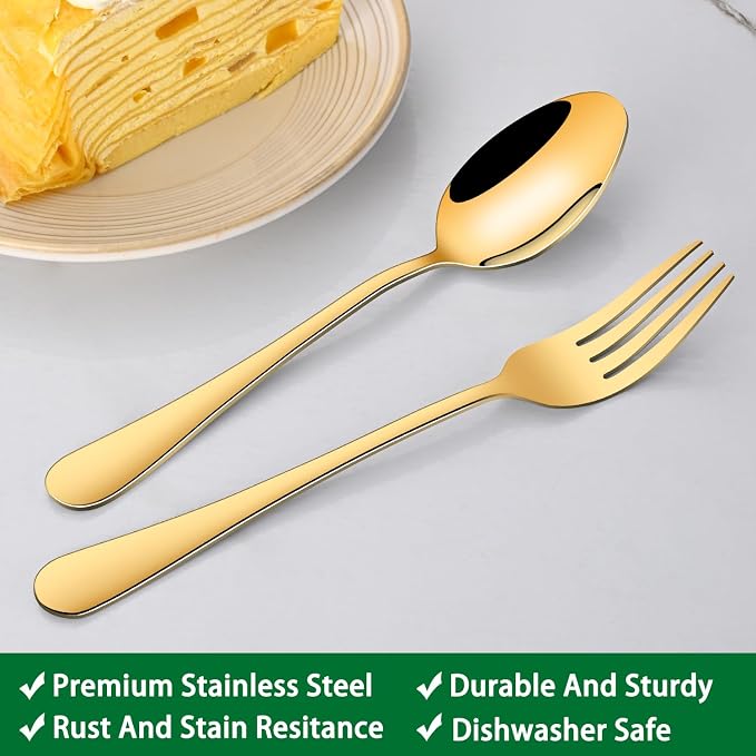 16-Piece Gold 8 Inches Stainless Steel Dinner Forks Set,Golden Silverware Fork,Durable Mirror Polishing Table Forks For Restaurant And Hotel