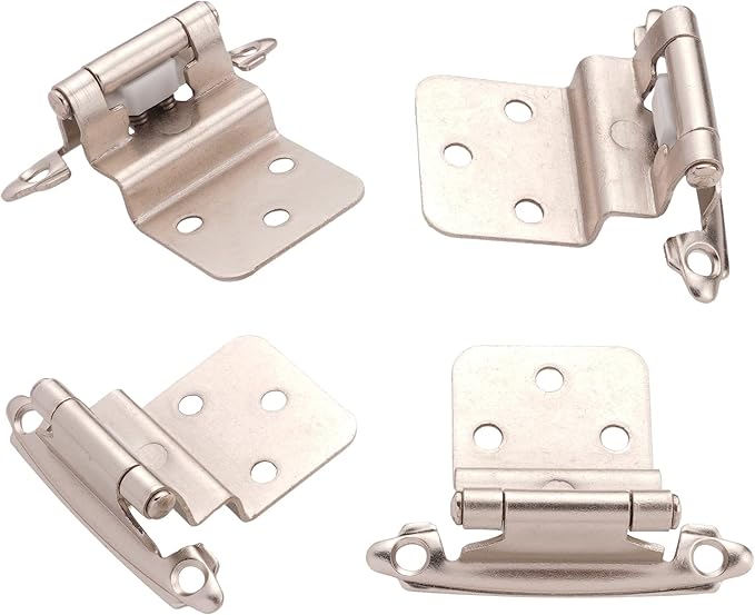 DecoBasics 3/8" Inset Cabinet Hinges Brushed Nickel (1 Pair -2 Pcs) Offset Self Closing Cabinet Hinges for Kitchen Cabinets Satin Nickel w/Silicon Bumpers & Upgraded Screws