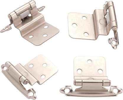 DecoBasics 3/8" Inset Cabinet Hinges Brushed Nickel (1 Pair -2 Pcs) Offset Self Closing Cabinet Hinges for Kitchen Cabinets Satin Nickel w/Silicon Bumpers & Upgraded Screws