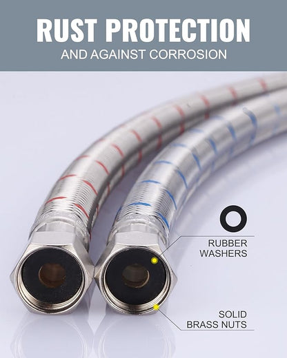 Faucet Supply Lines,24 Inch Length Faucet Hose Connector 38" to 38" Female Compression Thread Stainless Steel Braided Bathroom Kitchen Faucet Extension Water Supply Line,2Pcs