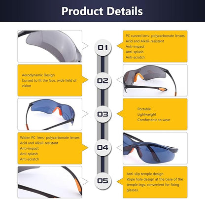 Welding Glasses, Scratch Resistant Wrap-Around Eyewear, Impact Resistant Polycarbonate Safety Glasses