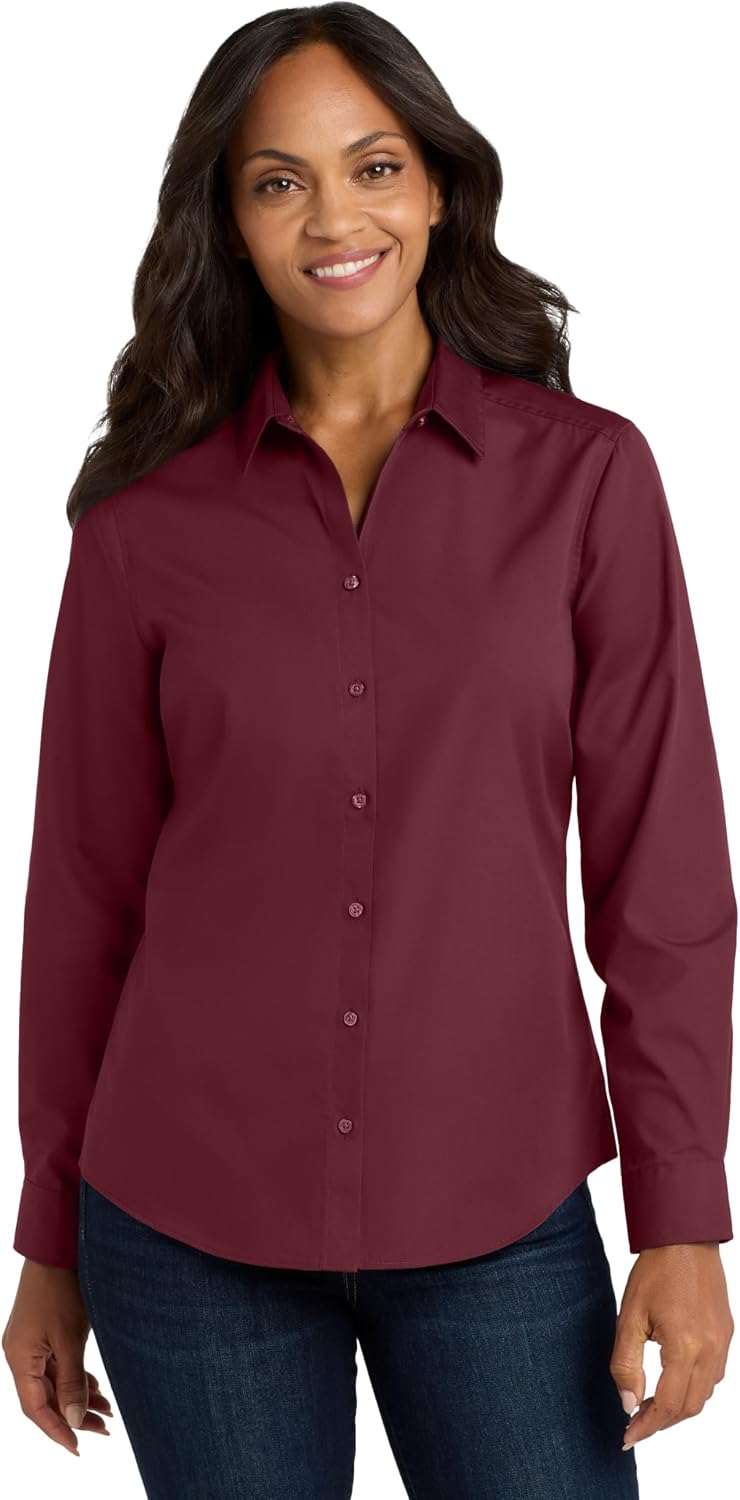 Port Authority Women's Long Sleeve Carefree Poplin Button-Down Shirt